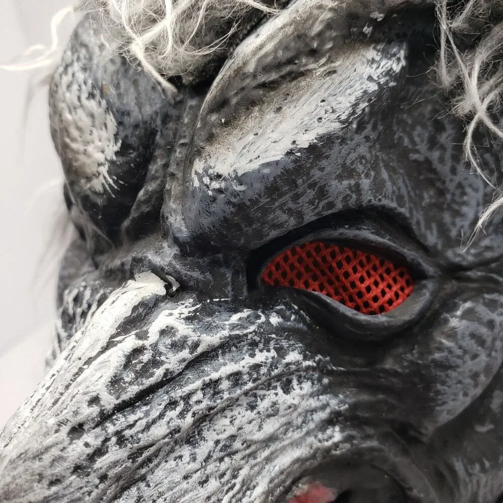 Hungry Howler Werewolf Mask Halloween Monster Full Head Faux Fur Fangs Grey OS